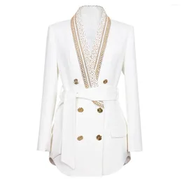 Suites para mujeres 2024 Spring and Autumn Fashion Metal Belt Belt Belthal Collar Midi Classic Classic Blazer