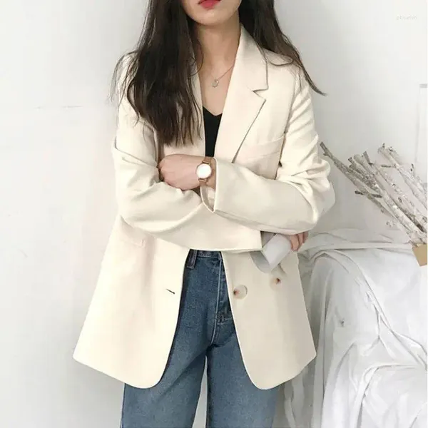 Trajes de mujer 2024 primavera otoño coreano Casual leche traje blanco chaqueta mujeres Petite versátil Simple camiseta pequeña mujer Oficina señora