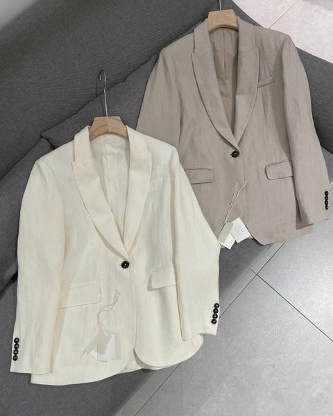 Trajes para mujeres 2024 primavera verano lino sólido manga larga traje de ajuste suelto mujer chaquetas pesadas elegante ropa femenina elegante