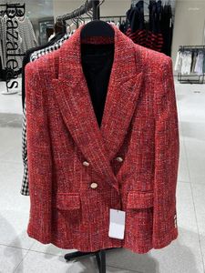 Costumes féminins 2024 Veste de magasin automne dans des vêtements d'extérieur élégant Red Tweed Blazer Mabe Double Gardé Official