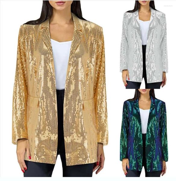 Costumes pour femmes 2024 Femmes Blazer Blazer Veste Laides Offical Haute Qualité Gold Glitter Sparkle