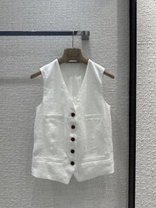 Costumes de femmes 2024Spring Summer White Cotton Linn V-Neck Vest Women Sans Suit sans manches
