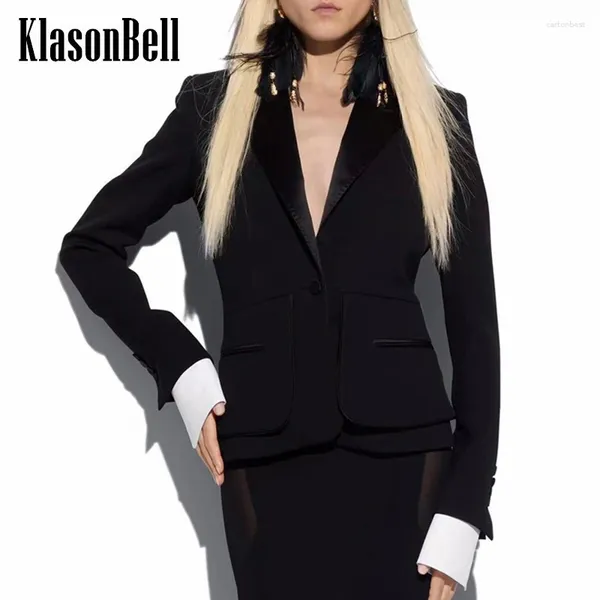 Costumes pour femmes 3.20 Klasonbell classique simple bouton recueillir taille bureau dame veste femmes contraste couleur manches détachable queue d'aronde blazer