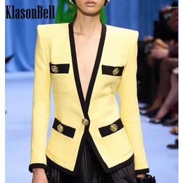 Trajes de mujer 3.3 Klasonbell Fashion Rose Gold Single Button en V Chairphwork Color Office Slim Lady Blazer