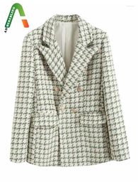 Costumes pour femmes adhérent femmes mode Tweed Blazer veste 2023 bureau dame Double boutonnage poches Vintage femme Chic Streetwear manteau