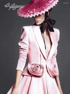 Damespakken Ailigou 2024 Fashion Pink 3D Flower Short Suit Coat