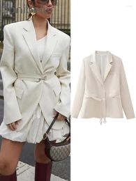 Aonibeier Met Riem Vrouwen Losse Blazer 2024 Lente Lange Mouw Elegant Kantoor Jasje Vrouwelijke Jas Casual Top Y2K