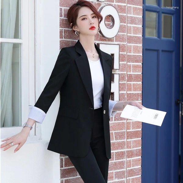 Trajes de mujer llegada moda señoras negro Blazer mujer prendas de vestir exteriores chaqueta de manga larga elegante trabajo Oficina uniforme estilos OL