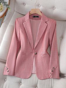 Trajes de mujer Llegada Rosa Negro Plaid Ladies Formal Blazer Mujer Mujer Manga larga Un solo botón Slim Business Work Wear Chaqueta Abrigo