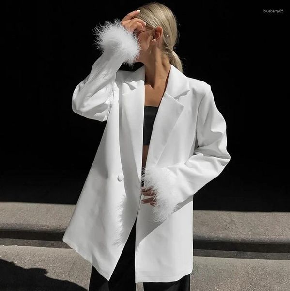 Costumes pour femmes automne un Blazer blanc ample pour les femmes mode à manches longues veste solide printemps décontracté dames manteaux sortie d'usine