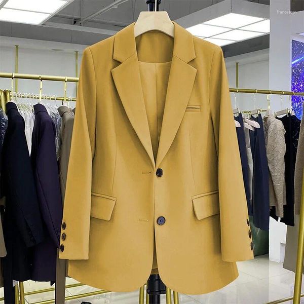 Trajes de Mujer otoño Oficina señora chaqueta amarilla para Mujer 2023 manga larga delgada alta calidad Blazers Mujer abrigos chaqueta invierno prendas de vestir