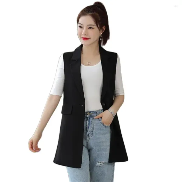 Costumes pour femmes Automne Vestes sans manches Vêtements d'extérieur Office Lady Slim Gilet 2024 M-3XL Classique Long Gilet Femmes Costume élégant Gilet Printemps