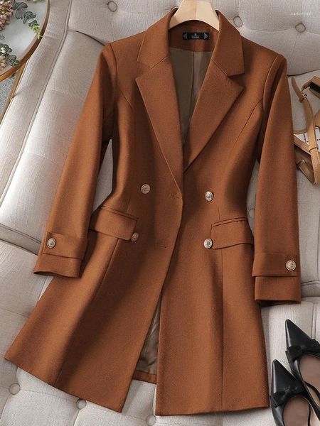 Costumes de femmes automne hiver long blazer formel veste femme kaki marron