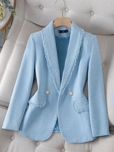 Damespakken herfst winter uit het deler casual blazer dames jas roze wit blauw vrouwelijk slanke lange mouw met een enkele borsten met borsten ref-2987