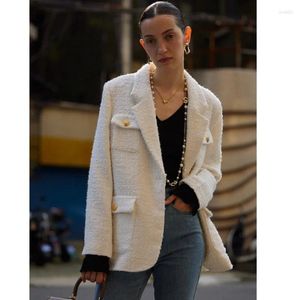 Costumes pour femmes automne femmes Tweed laine Blazers col à revers poche ample à manches longues costume manteau hauts