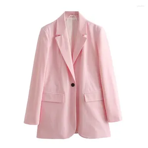 Costumes pour femmes automne femmes Vintage simple boutonnage coupe droite rose Blazer