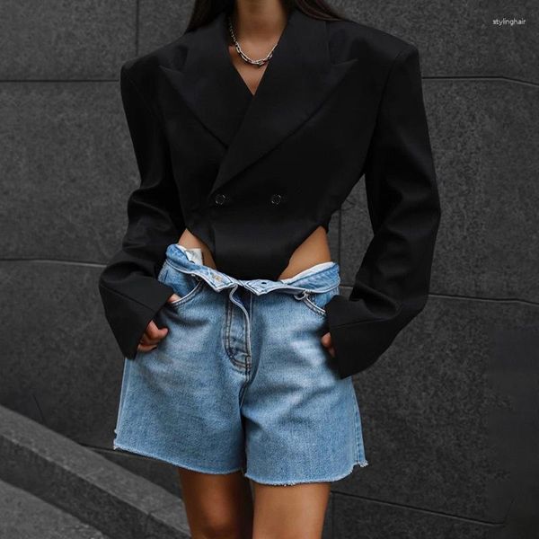 Suits de mujer Bazer Mujer de Moda 2023 Diseño elegante de un botón Abrigo para mujeres Blazer Black-Out Chaqueta Hollow-Out Sexy Street Outwear de una pieza