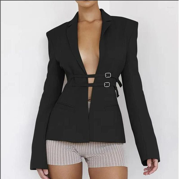 Costumes pour femmes Ceinture Hauts de luxe pour femmes Marque Revers Vêtements Vêtements de printemps Ensemble élégant Blazer Femme Veste blanche