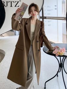 Costumes pour femmes BJTZ Loose Rempline Top Single Breasted Casual Long Blazer for Women 2024 Spring Autumn Trend Office Lady Matel HL421