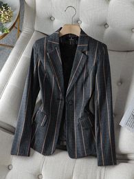 Ternos femininos listras pretas cinzas roupas de trabalho de negócios Blazer feminino primavera outono manga longa um botão fino casaco jaqueta