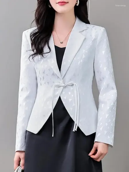 Trajes de mujer Blazers de temperamento de manga larga negros para mujer Traje blanco chino retro Ropa de moda Y2k Streetwear Otoño Tops beige