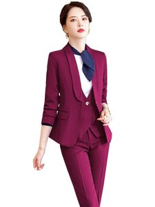 Costumes pour femmes Blazer 3 pièces ensemble gilet et pantalon costume vin noir bleu marine bureau dames formel affaires travail carrière porter uniforme 231215