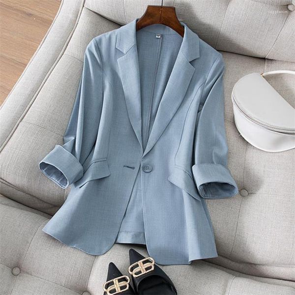 Trajes de mujer Blazer mujer traje azul Oficina señora primavera 2022 Top ajustado ropa de diseño elegante chaqueta con un botón XXL