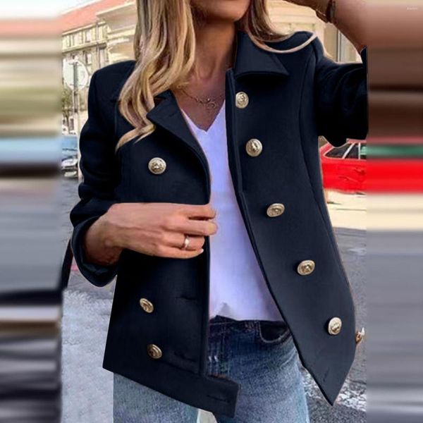 Trajes de mujer Blazer para mujer Casual sólido empalmado doble botón manga larga cárdigan bolsillo chaqueta suelta Oficina señora Slim traje abrigo