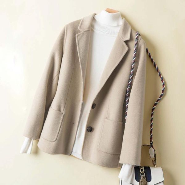 Costume Blazer pour femme, manteau chaud, veste à revers, manches longues, boutons doux, vêtements de travail au bureau, élégant, rétro, hiver