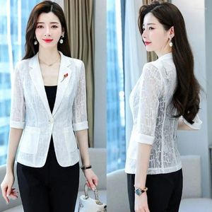 Costumes de femmes veste blazer coréen 2024 printemps été mince en dentelle small vestes vestes femelles élégantes professionnelles b6 b6