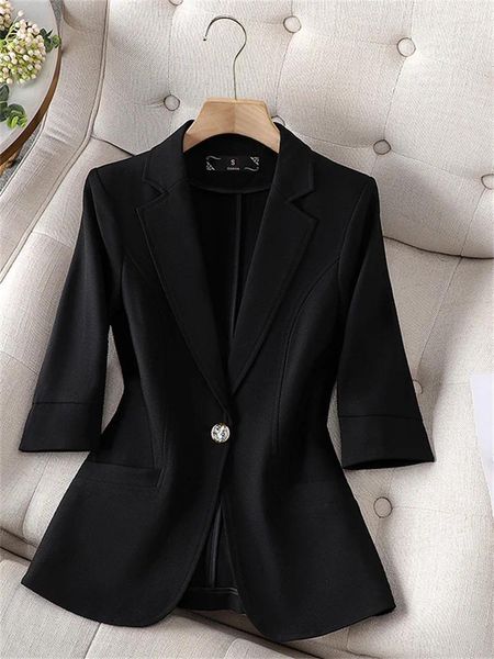 Trajes de mujer chaqueta blazer femenina de moda coreana sencillo abrigos muesca de muesca primavera de verano