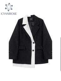 Damenanzüge Blazer Büro Damen Mantel Korean Chic Patchwork Langarm Einreiher Vintage Mode Weibliche Oberbekleidung Casual 230630