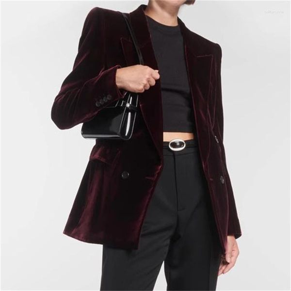 Costumes pour femmes Blazer femme 2023 automne mode coréenne Double boutonnage veste cintrée de haute qualité velours costume manteau Y2k pardessus