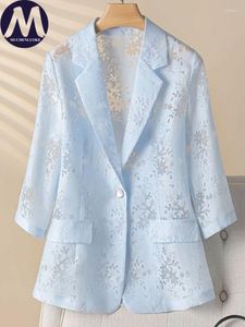 Costumes de femmes Blazer femme d'été à trois quarts manches creux des blazers de style mince manteaux fashion coréenne occasionnelle