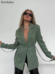 Trajes de mujer Blazer mujer Otoño Invierno cintura delgada con cinturón un solo botón abrigo elegante chaqueta de moda para mujer de oficina