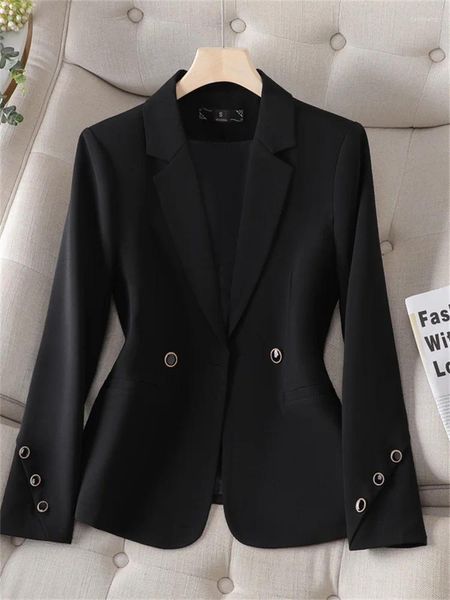 Costumes de femmes Blazer Femmes Rabaisser le collier Bureau des dames au printemps 2024 Fashion Elegant Lady Clothes Long manche à manches