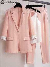 Damespakken Blazers 2019 Spring Nieuwe grote Koreaanse elegante damesjack Casual Pants Three Pally Jacket Set P230522