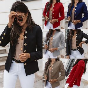 Automne mode femmes manteau à manches longues solide bouton mince Blazers bureau dame veste Blazer Feminino