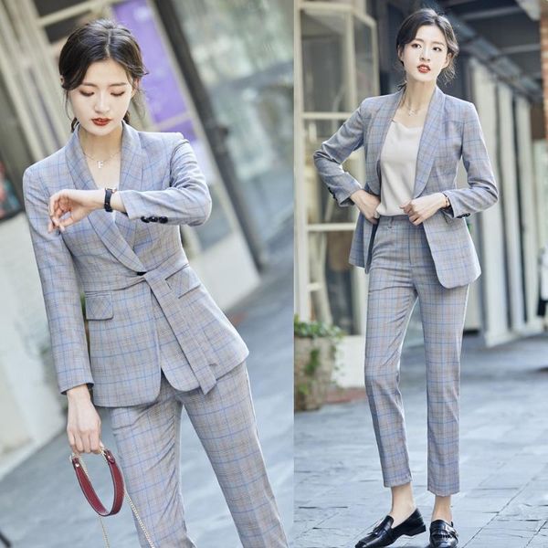 Trajes de mujer Blazers 2021 Blazer gris a la moda conjuntos de pantalón y chaqueta para mujer ropa de trabajo de negocios para mujer