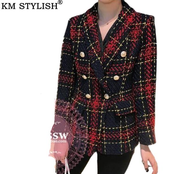 Costumes pour femmes Blazers 2021 dernière veste explosive ligne rouge Plaid tissé Tweed laine Double boutonnage Blazer