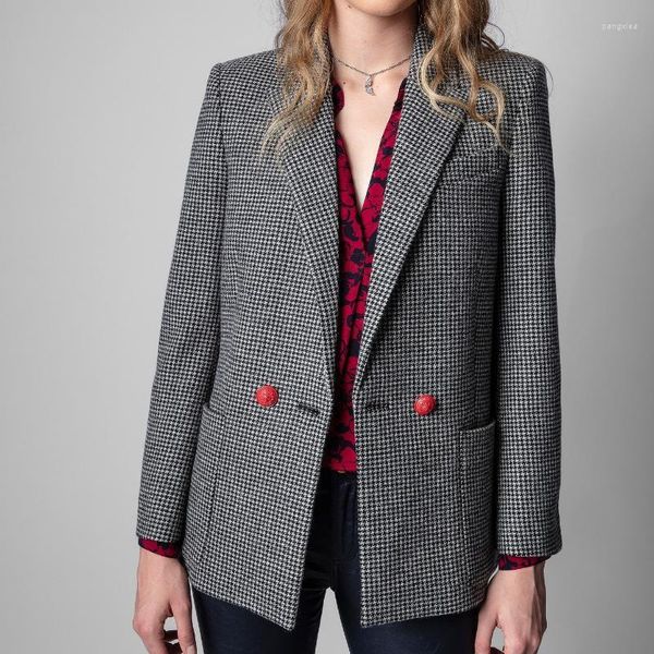 Trajes de mujer Blazers 2022 Autumno e invierno Retro check traje de lana de manga larga Mujeres