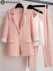 Damespakken Blazers 2023 Spring Nieuwe plus size Koreaanse elegante damespak Vrouw Blazer Leisure Pants Tweed Suit jas driedelige jasbroek set c240410