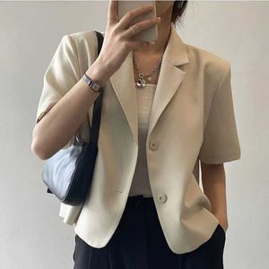 Costumes de femmes Blazers 2024 Nouveau été élégant mode élégant rétro Simple British Style Office Womens Color Couleur en V V-Neck Sleeve courte Y2K TOPL2405