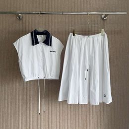 Damespakken Blazers 24s lente/zomer m academie stijl mouwloos kort shirt bovenste tdrawstring rok geborduurde letter set