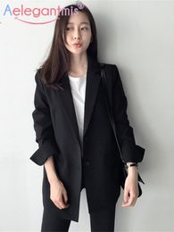 Trajes de mujer Blazers Aelegantmis Elegante manga larga Slim Blazer Chaqueta Mujer Casual Negro Outwear Primavera Otoño Office Lady Suit Pocket Coat 221119