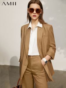 Costumes pour femmes Blazers Amii Minimalisme Mode d'été Manteau pour femme Offical Lady 100% lin Solide Blazer Femmes Causal Lâche Pantalon pour femme 12140237 230311