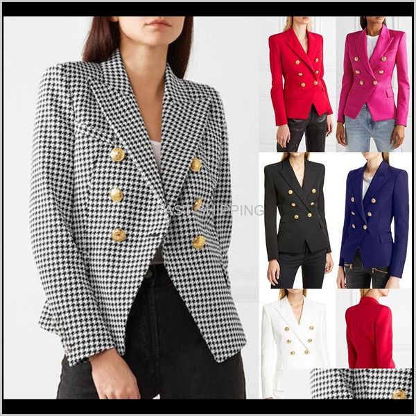 Costumes de femmes Blazers Apparers femmes doubles tops solides à forte et à pas de poule Arrivée vestes féminines Slim Fit à 0m1ta