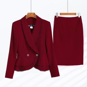 Damespakken blazers herfst formele dames rode blazer vrouwen zakelijke pakken met sets werk dragen kantooruniform groot formaat rok jas lente 230320