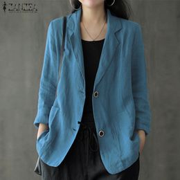 Damenanzüge-Blazer, Herbst-OL-Anzug-Blazer, lässig, solides Revers, dünner Blazer, ZANZEA, Damen-Langarm-Baumwoll-Leinen-Mäntel, weibliche Jacken, Outwear 230807