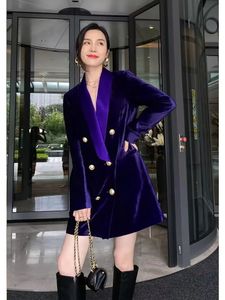 Costumes pour femmes Blazers Automne hiver luxe violet velours costume manteau femmes robe courte à manches longues Double boutonnage moyen rue tendance vêtements 231128